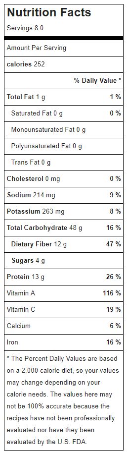 nutrition information for mixed grain and veggie casserole with nutritional yeast