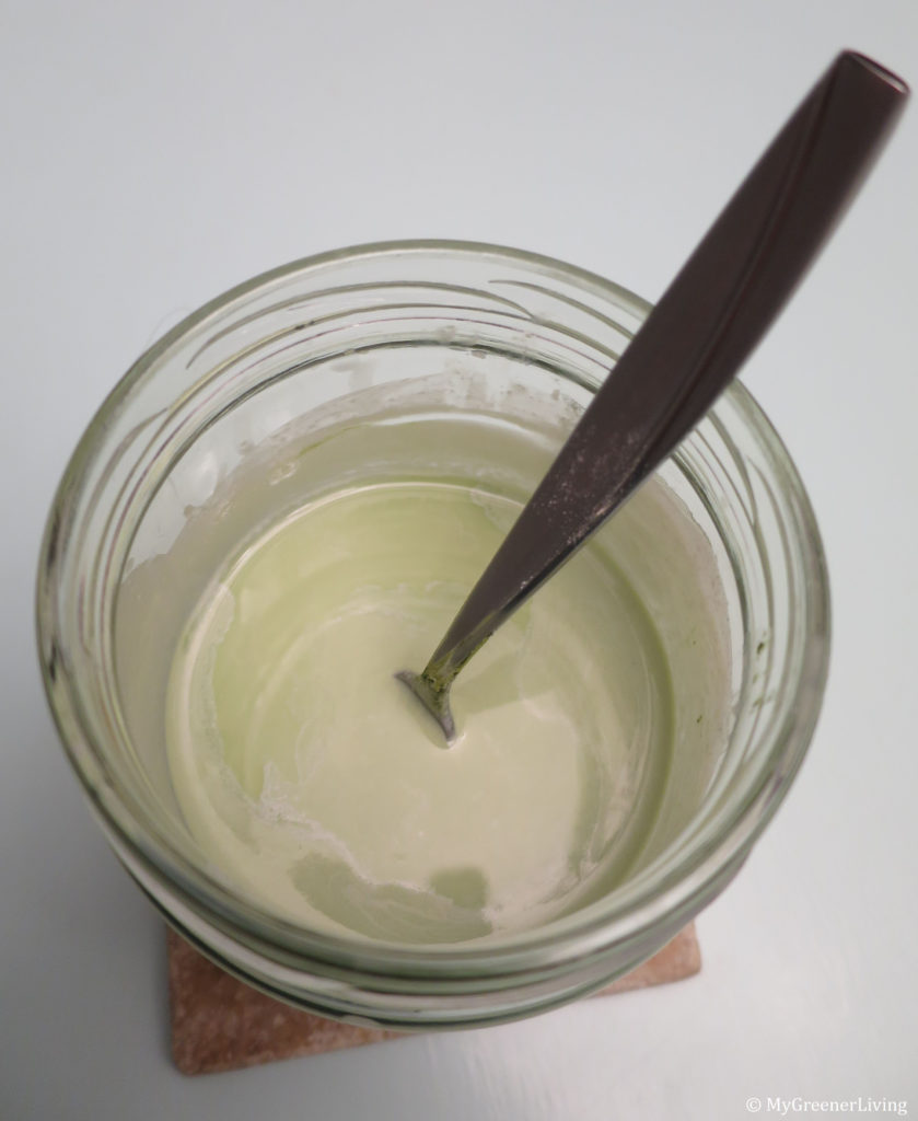 deodorant ingredients melted, mixed, and ready to pour