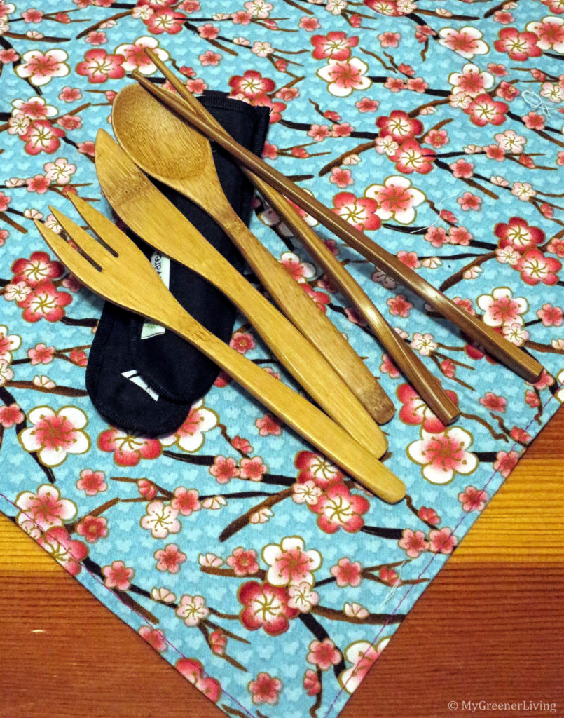 bamboofork, knife, spoon, & chopsticks with carry case
