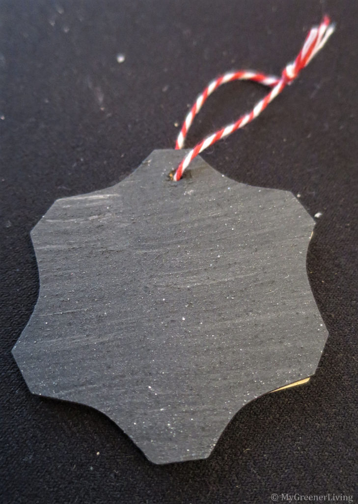 gift tag with DIY chalkboard backing
