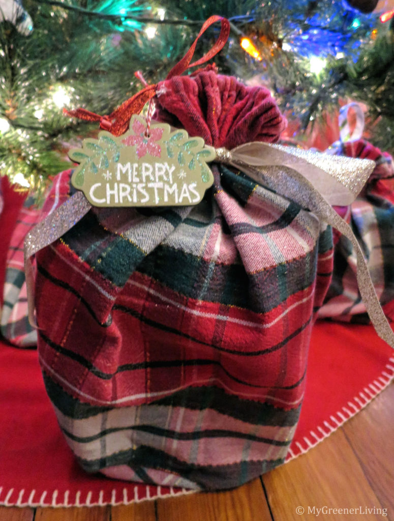 reusable fabric gift bag and tag