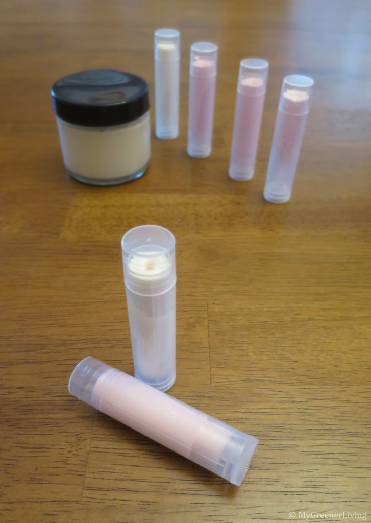 homemade sunscreen lip balm tubes and tub